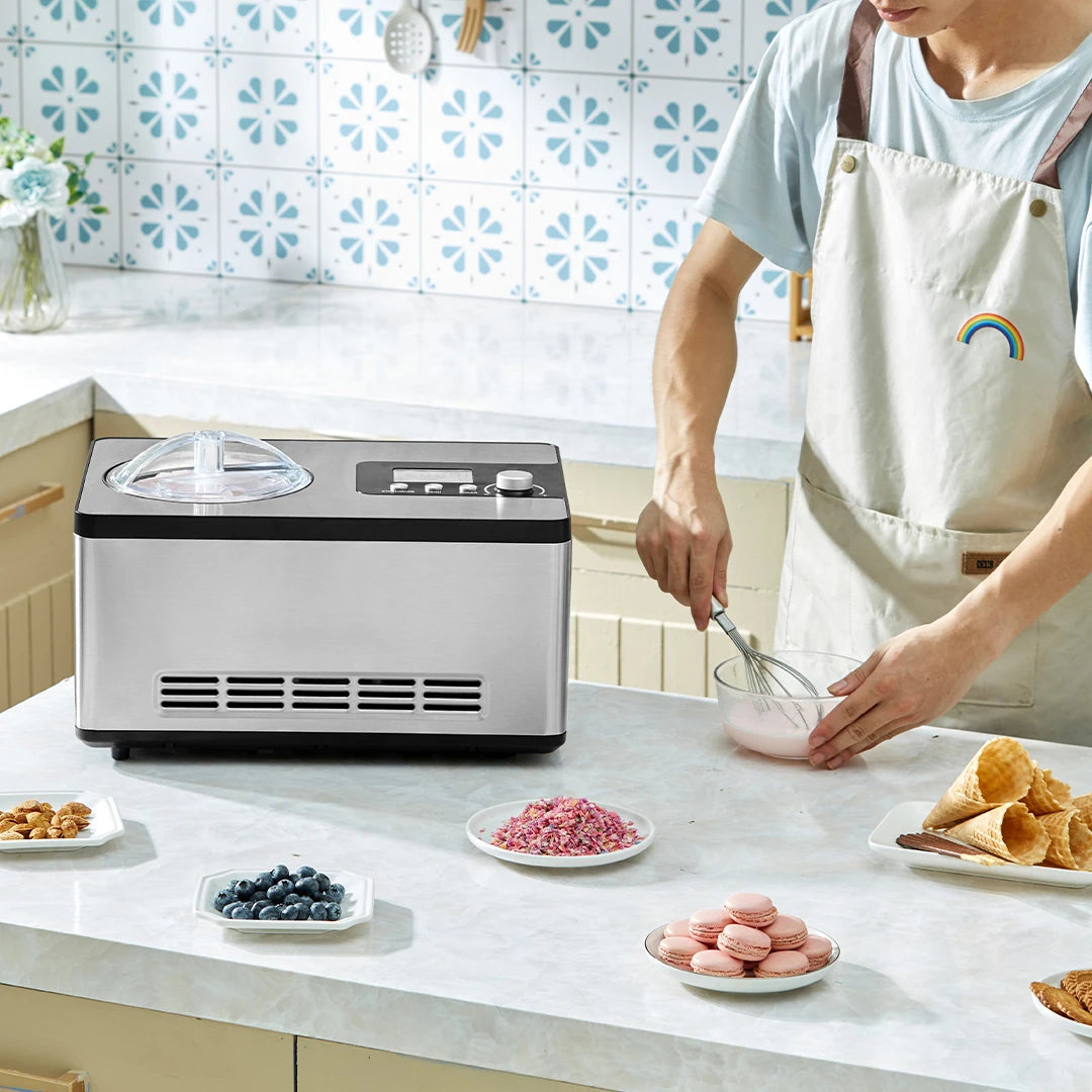 SucceBuy Automatic Ice Cream Maker with Built-in Compressor 2 Quart No Pre-freezing Fruit Yogurt