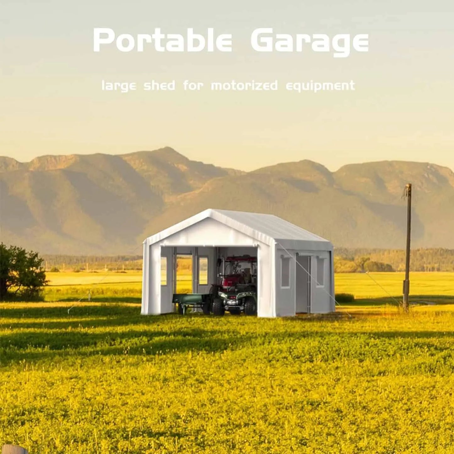 10x20 Ft Portable Garage with 180G Side Walls Front & Rear Doors Heavy Duty Waterproof Tarp Storage