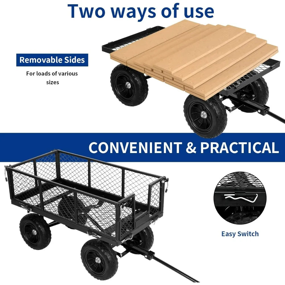 400 Lbs Capacity Steel Garden Cart w/10" Flat Free Tires 180° Rotating Handle/4 Cu.Ft Utility Cart