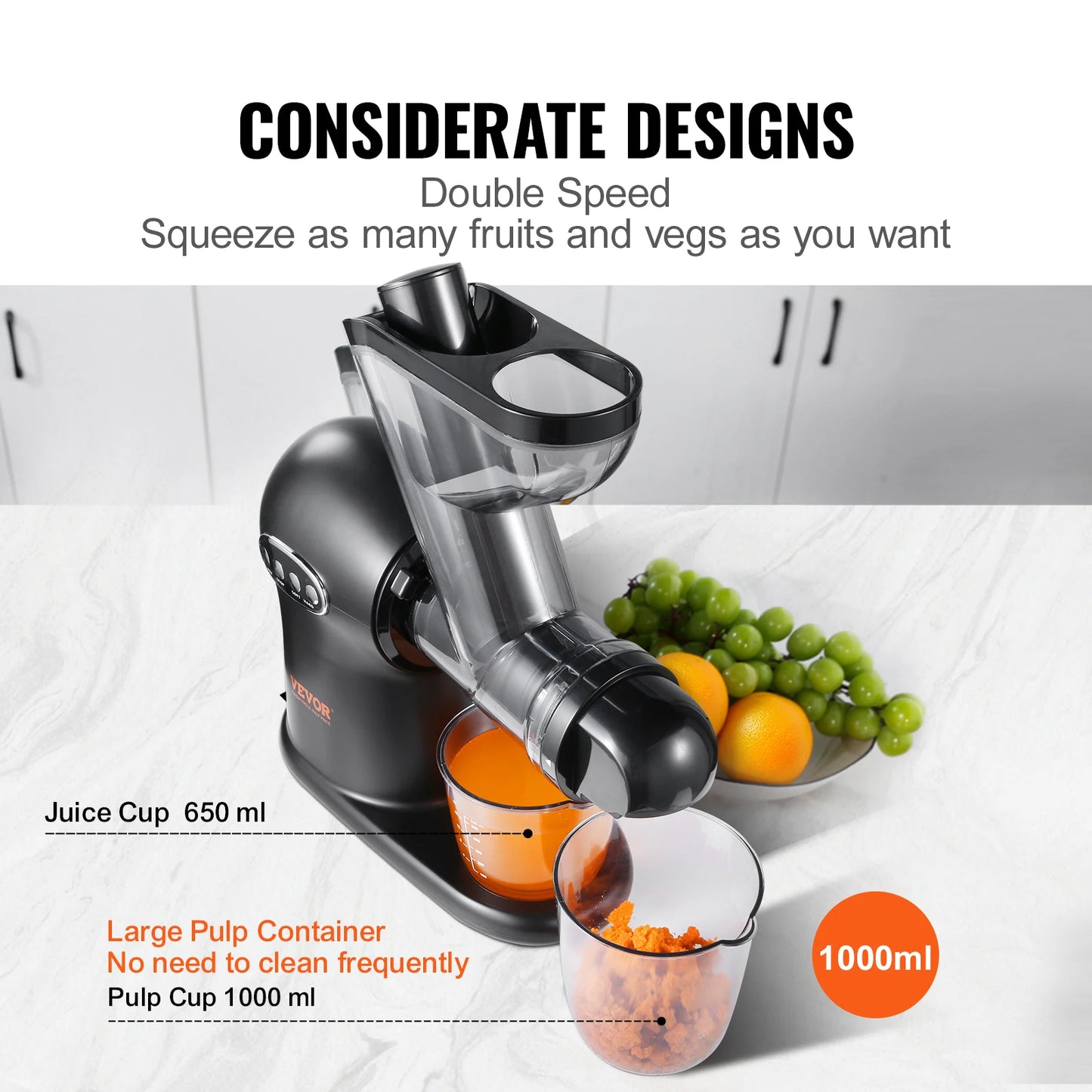 VEVOR Slow Masticating Juicer 2-Speed Mode Cold Press with Reverse Function & Quiet Motor