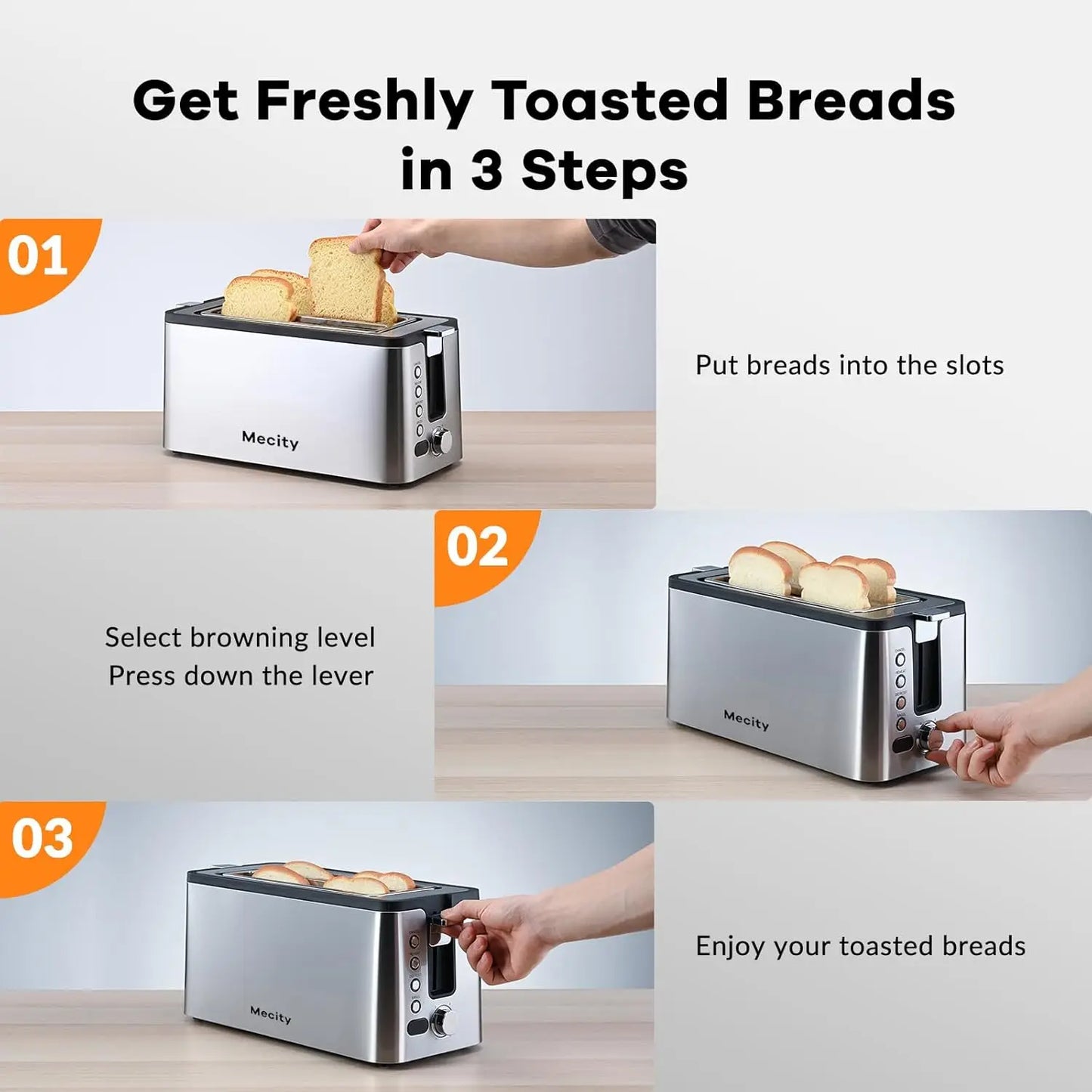 4 Slice Toaster, Long Slot Toaster With Countdown Timer, Bagel/Defrost/Reheat/Cancel,Warming Rack