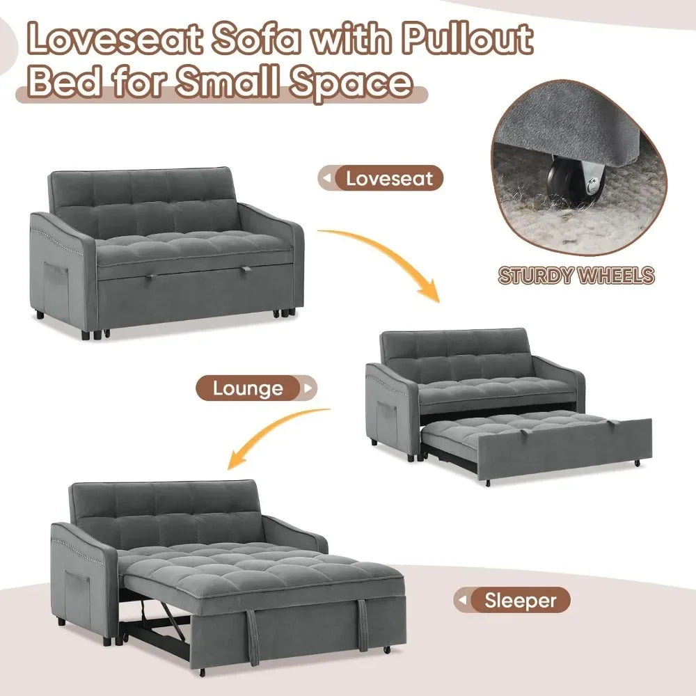 3 in 1 Sleeper Sofa Couch Bed w/USB & Type C Port, 52" Small Modern Loveseat Sofa w/Pull Out Bed