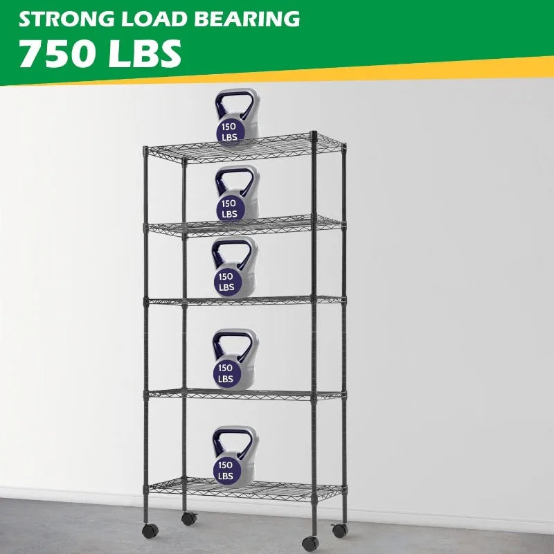 Storage Shelves 2100Lbs Capacity, 6-Shelf on Casters 48" L×18" W×72" H Commercial Wire Shelving Unit