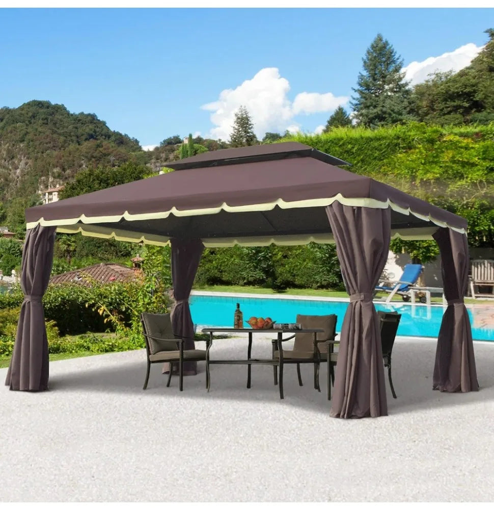 10' x 13' Patio Gazebo, Outdoor Gazebo Canopy Shelter with Netting and Curtains, Aluminum Frame