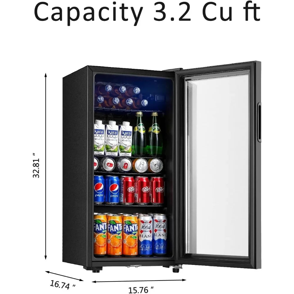 3.2 Cu.ft Mini Fridge with Double Glass Door, Cooler for Soda, Beer or Wine for Home, Office, Adjustable Removable Shelves