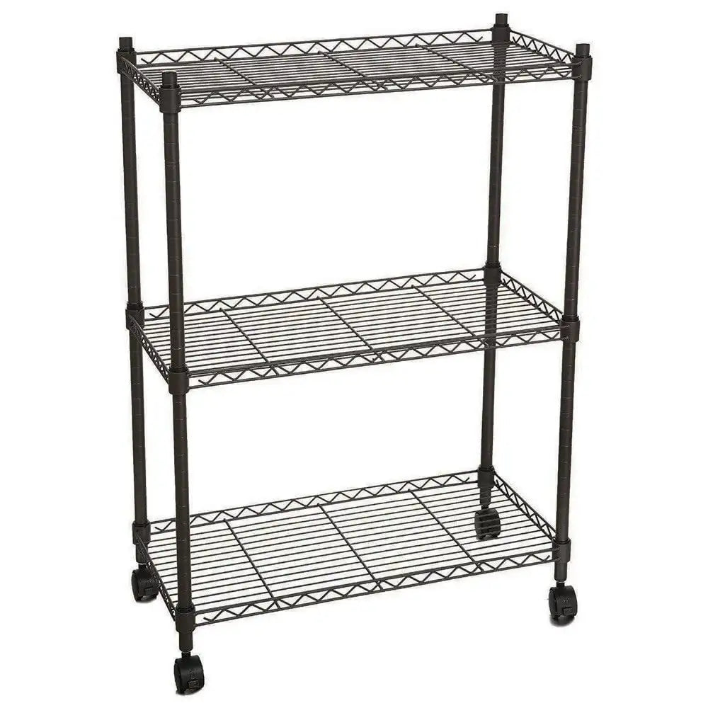 3 Tier Wire Shelving, Adjustable Storage Rack Metal Rolling Cart Chrome/Black