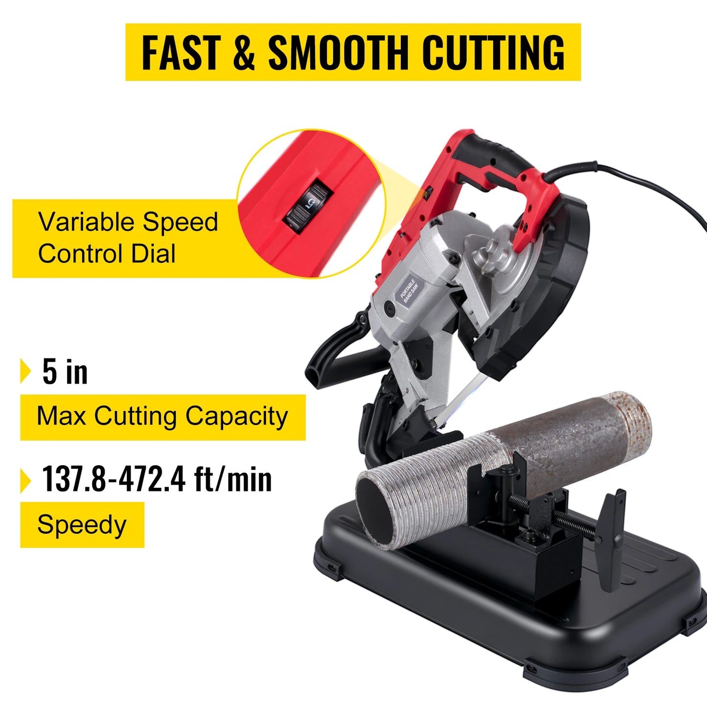 SucceBuy Portable BandSaw 5Inch Cutting Capacity Cordless Variable Speed 10Amp Motor Deep Cut
