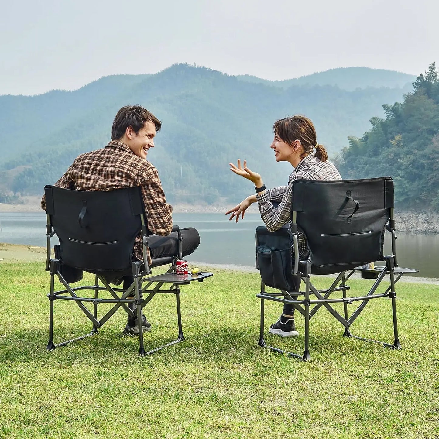 Camping Directors' Chair with Side Table, Portable Folding with Compact Size, Heavy Duty Lawn Chair