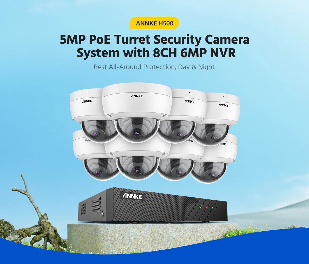 ANNKE 5MP FHD POE Network Video Security System H.265+ 6MP NVR With 5MP POE Cameras Audio LP Camera