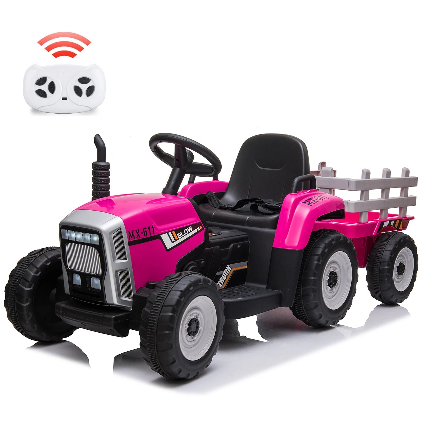 12V Kids Ride On Car Electric Tractor with Trailer for Toddlers Ride On Toy with Remote Control