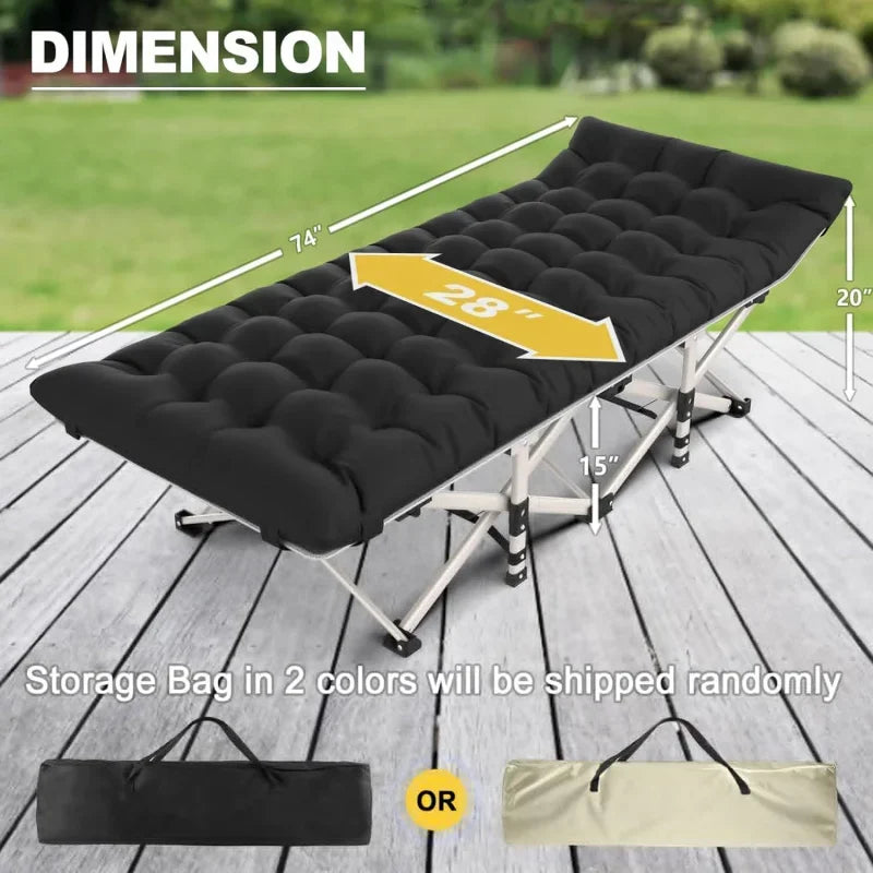 Folding Camping Cot withBlack,Max Load 800lbs  Sleeping  for Adults Kids Teenage Portable Travel