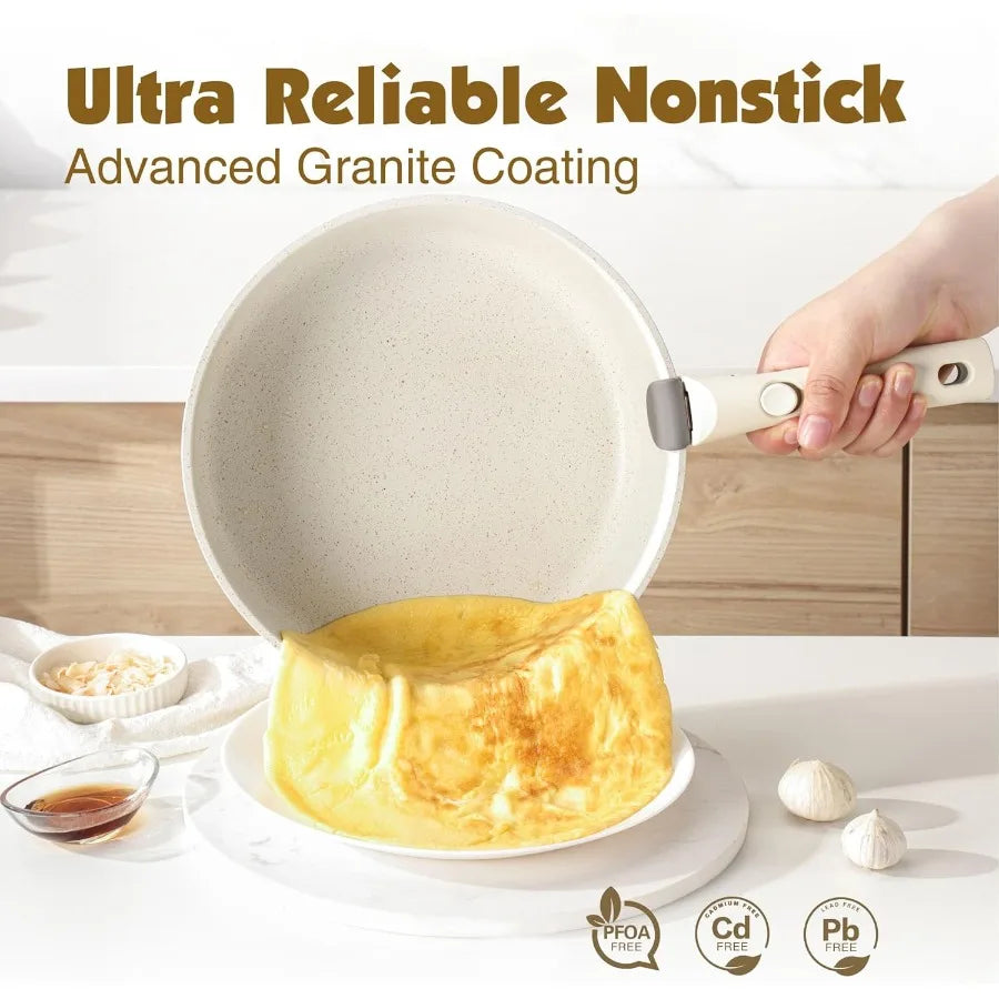 24 Piece Pots and Pans Set Nonstick Detachable Handle Cookware Induction Kitchen Cookware