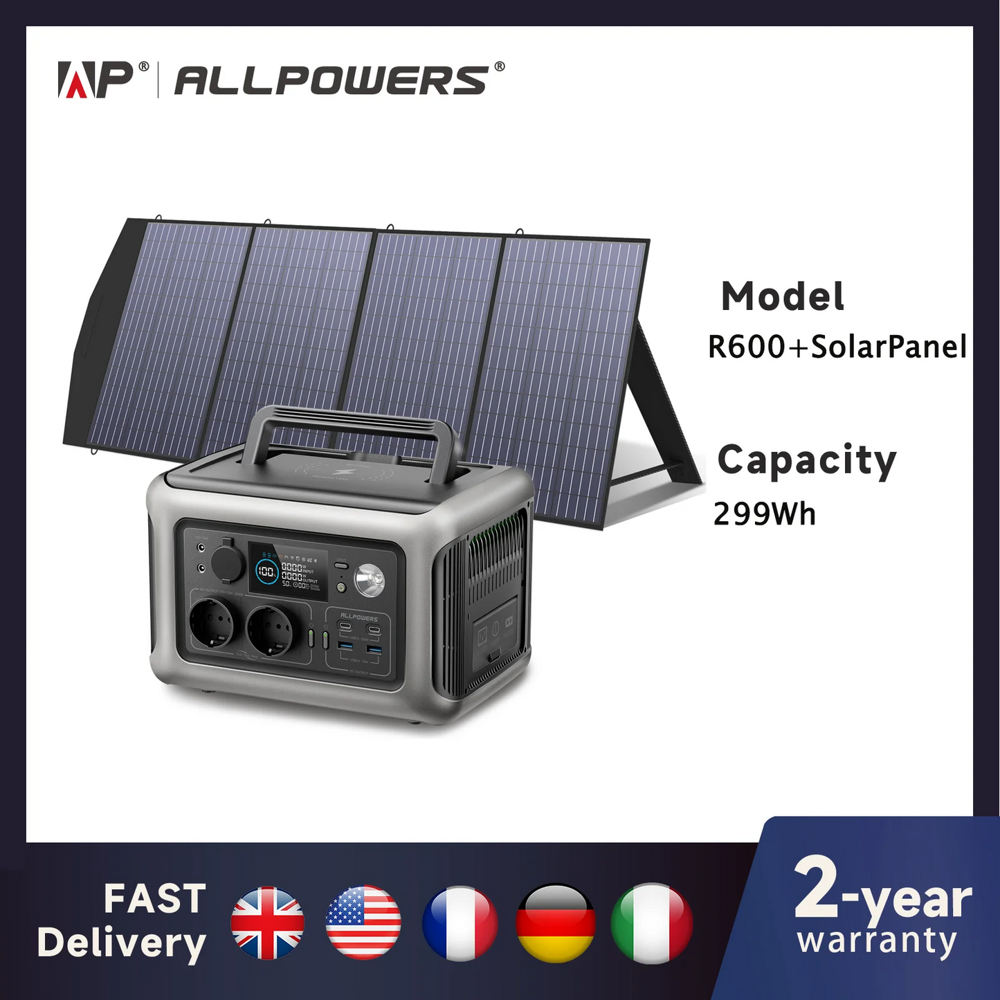 ALLPOWERS R600 Solar Generator [w/Panel (Optional)] 600W 299Wh LiFePO4 Portable Power Station