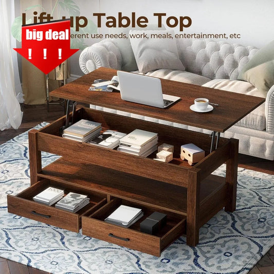 Top Rated coffee table, lift top coffee table w/drawers/retro central table w/wooden lift tabletop