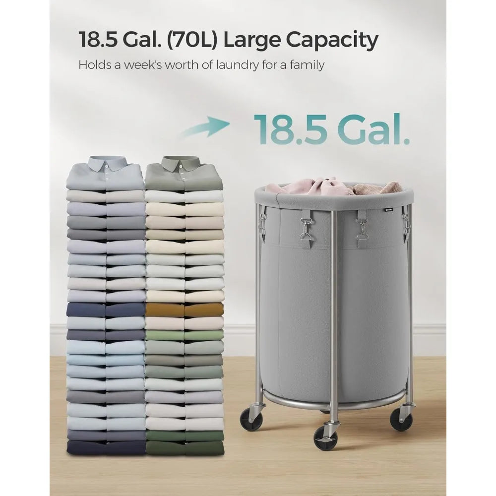 SONGMICS Laundry Basket with Wheels, Rolling Laundry Hamper, 29 Gal w/ Steel Frame and Removable Bag