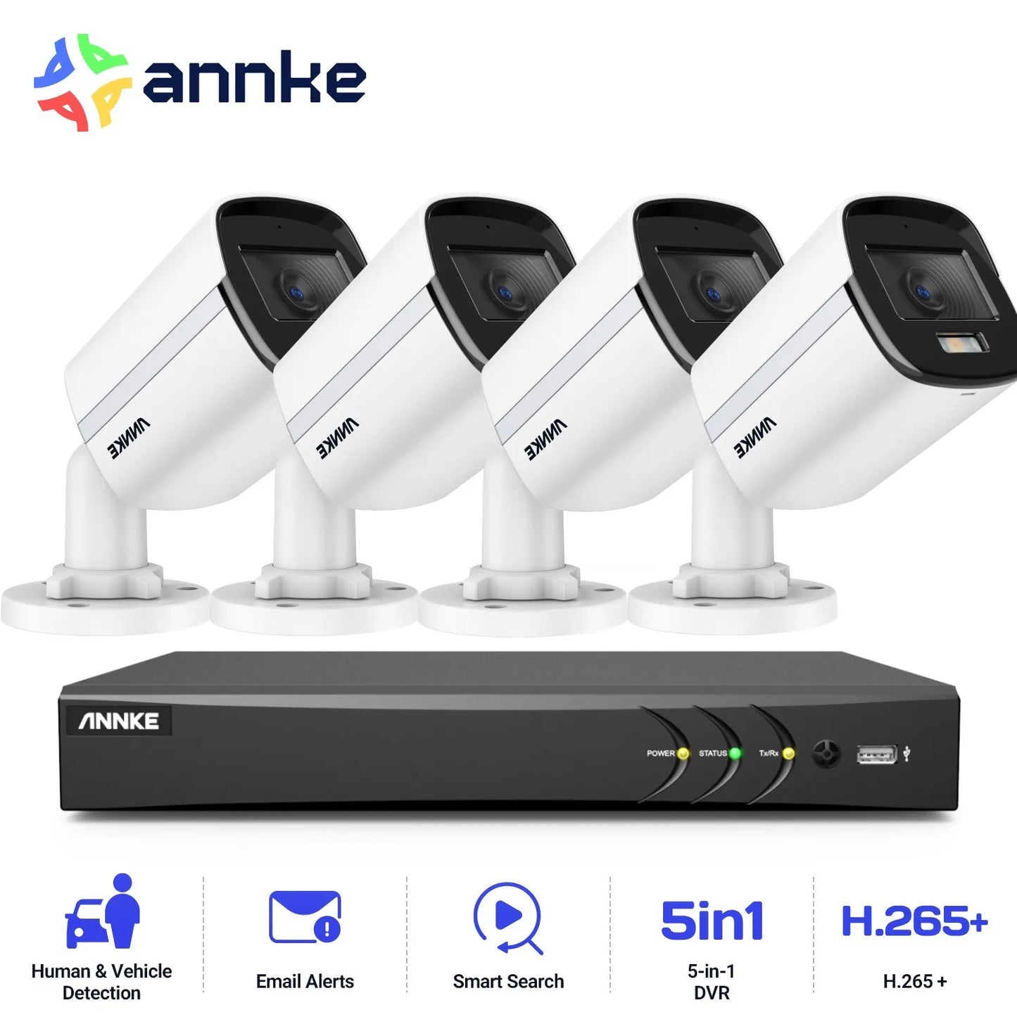 ANNKE 8CH 5MP Video Surveillance 5IN1 DVR/4X 5MP Waterproof Cameras CCTV Kit Color Night Vision