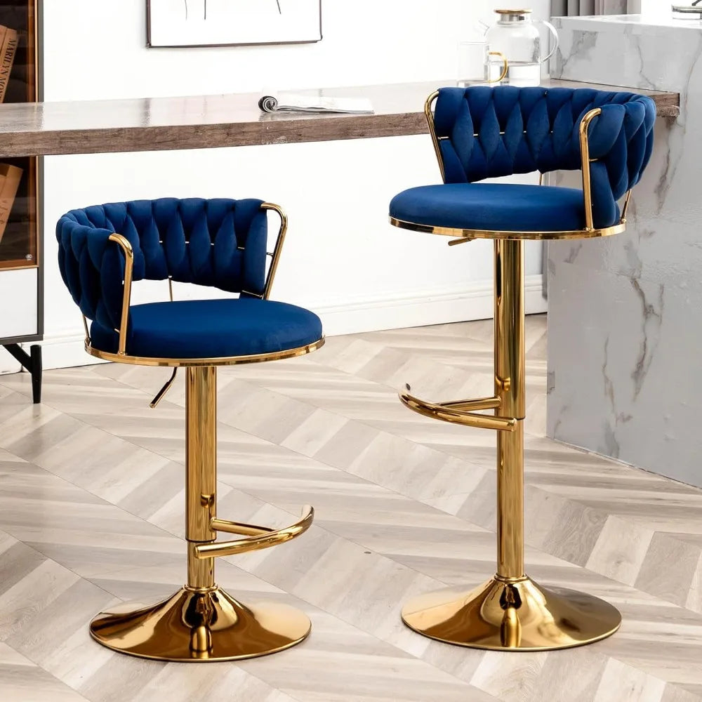 Gold Bar 4 Stools, Counter Height Bar Stools w/Low Back, Velvet Adjustable Height Barstool 360°