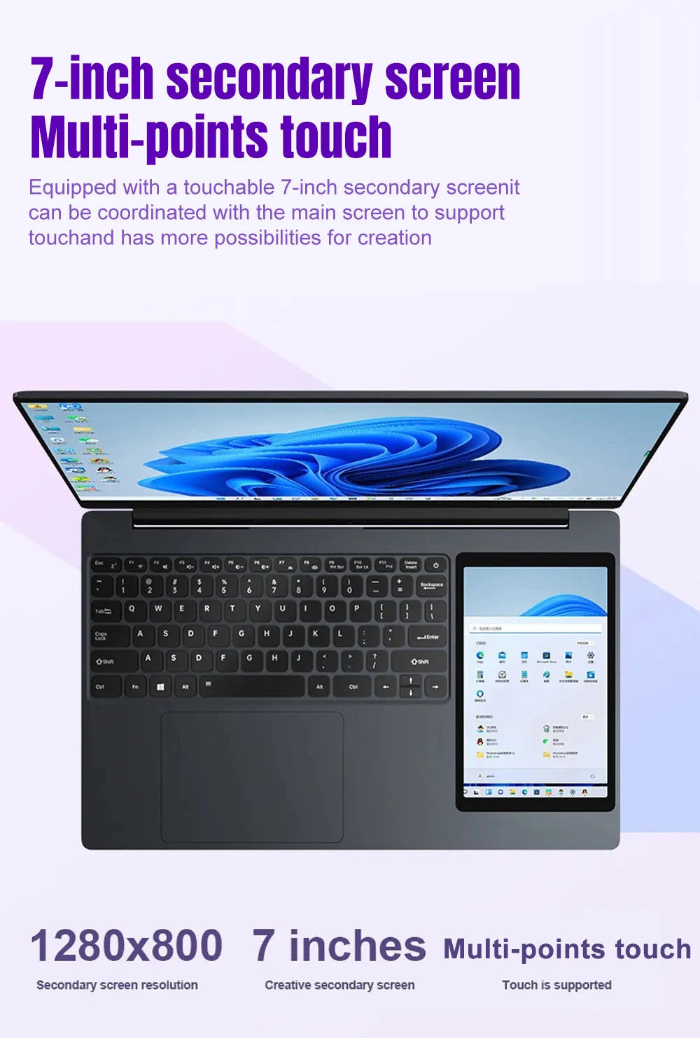 CRELANDER X15 Dual Screen Laptop 15.6" IPS+7" Touch Screen 16G DDR4 2TB SSD Intel N100 Windows11