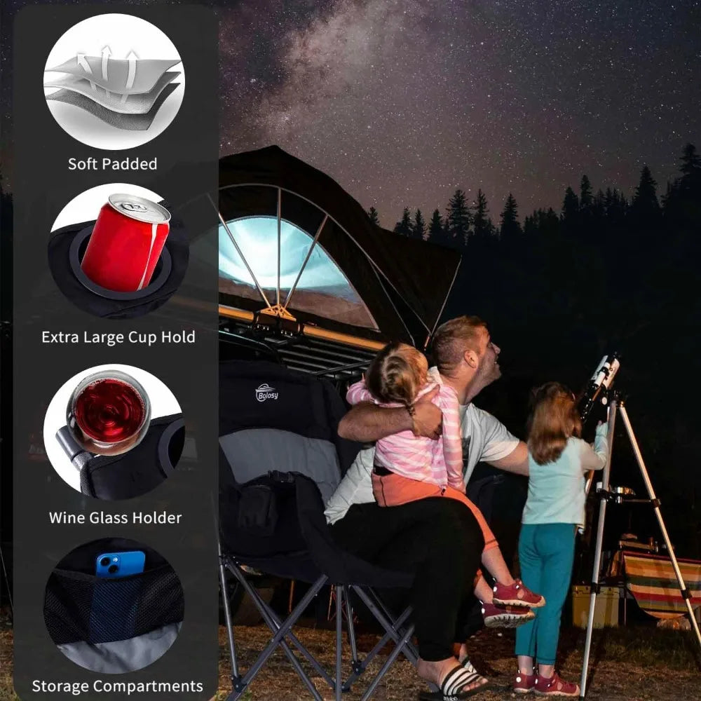 Oversized XL Camping Chair, Heavy Duty 500 lbs Support, Padded Folding Lawn Chair w/Cup Holder