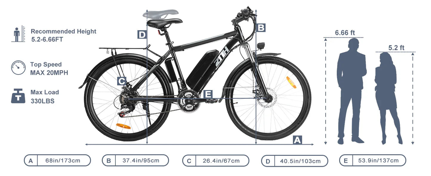 1000W Peak 48V Electric Bike, 26" Mountain Bike with Removable Battery,Up to 50Miles Range 20 MPH