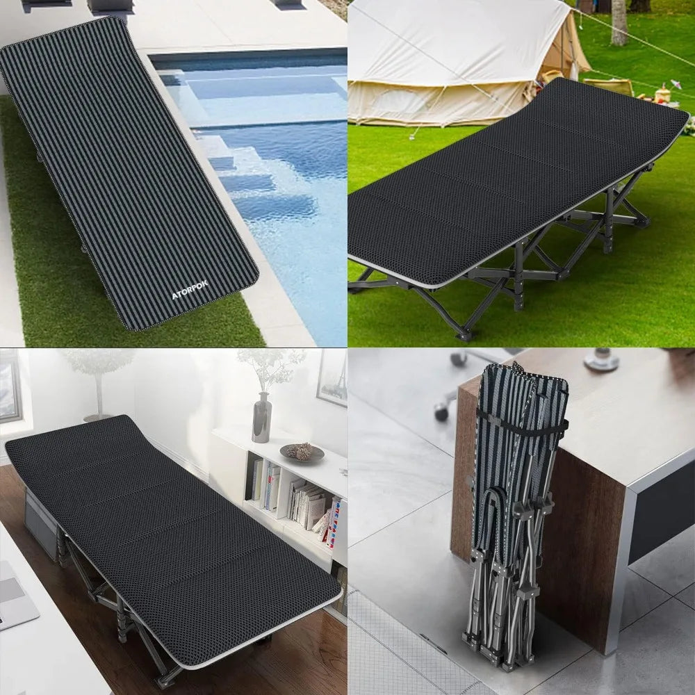 Camping Cot for Adults with Cushion Comfortable, Folding Cot, Lightweight Folding Bed with Carry Bag