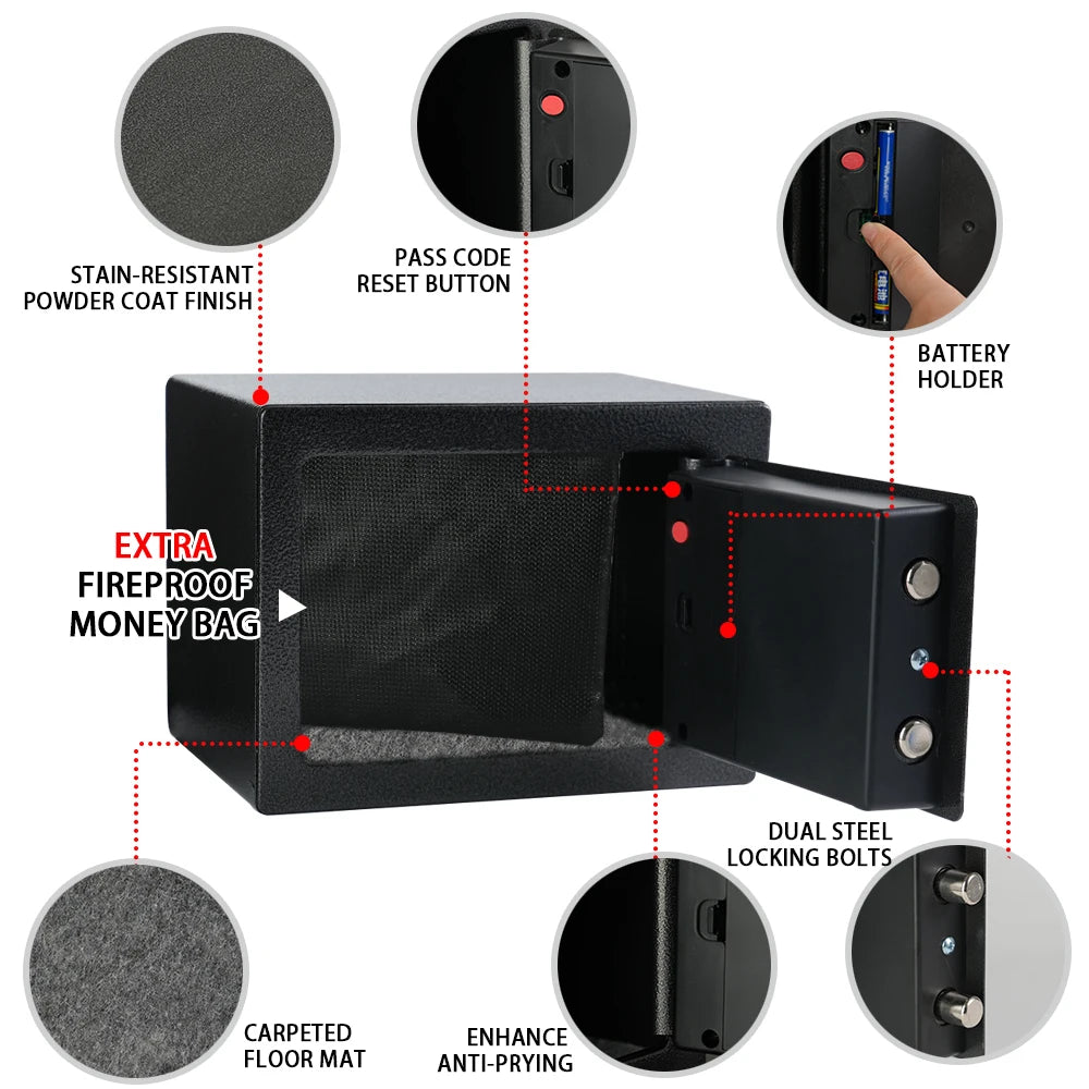 Ireproof Safes w/Fireproof Money Bag Sensor Light Digital Keypad Home Safe Adjustable Shelf/Safe