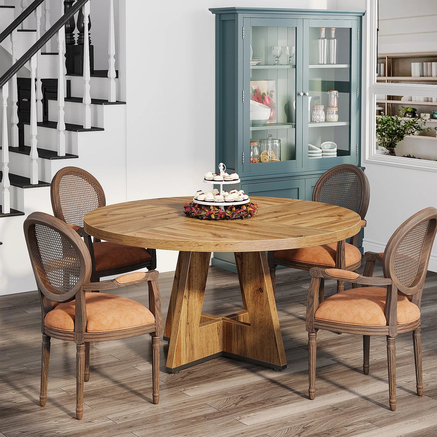 Tribesigns Round Dining Table for 4, 47 Inch Farmhouse Small Dinner Table Kitchen for Dining Room