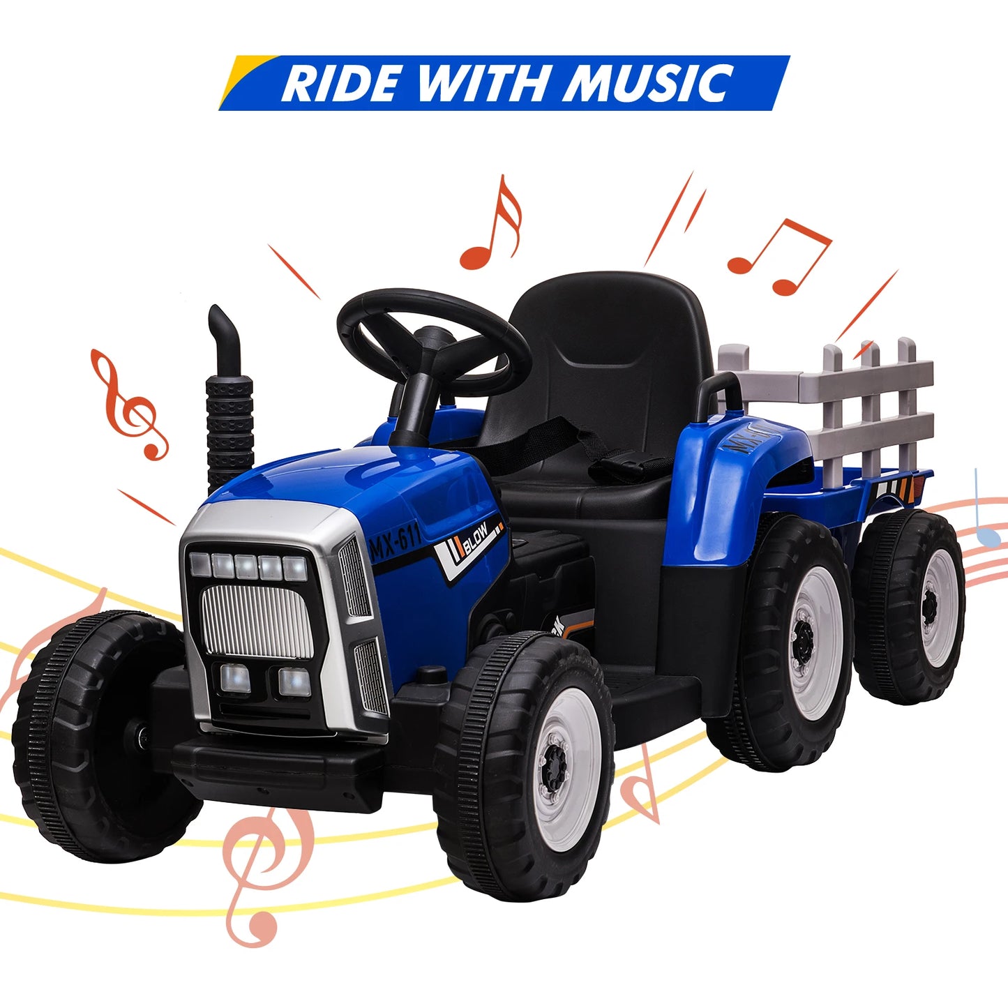 12V Kids Ride On Car Electric Tractor with Trailer for Toddlers Ride On Toy with Remote Control