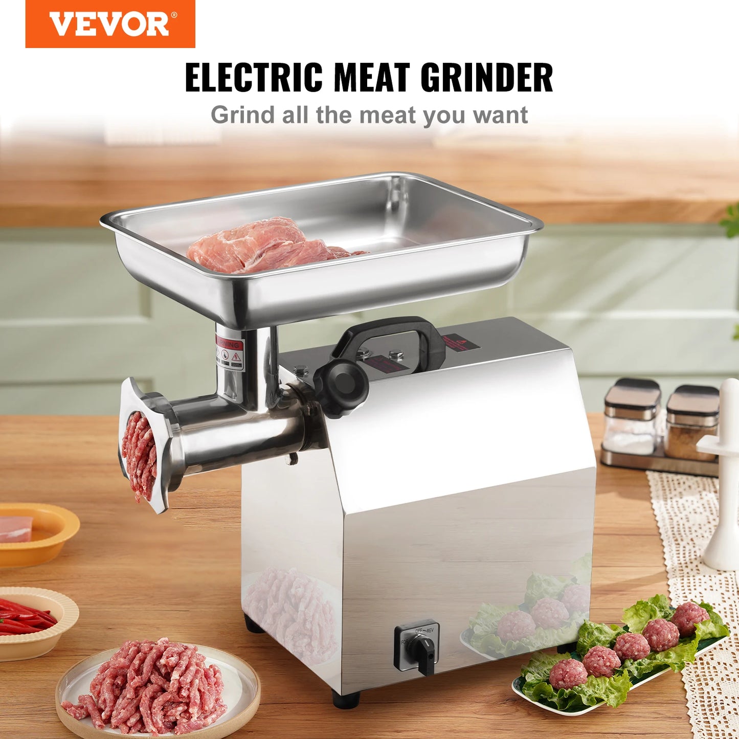 VEVOR Electric Meat Grinder/ Sausage Maker /Filler /Mincer /Stuffer Stainless Steel with 2 Blades