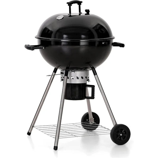 MFSTUDIO 22" Kettle Charcoal BBQ Grill w/Thermometer w/Porcelain-Enameled Lid & Ash Catche