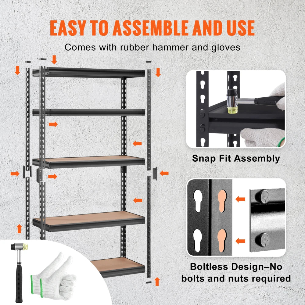 Heavy Duty 5-Tier Adjustable Metal Storage Shelving 2000 lbs, 30"x12"x60" Black Rack