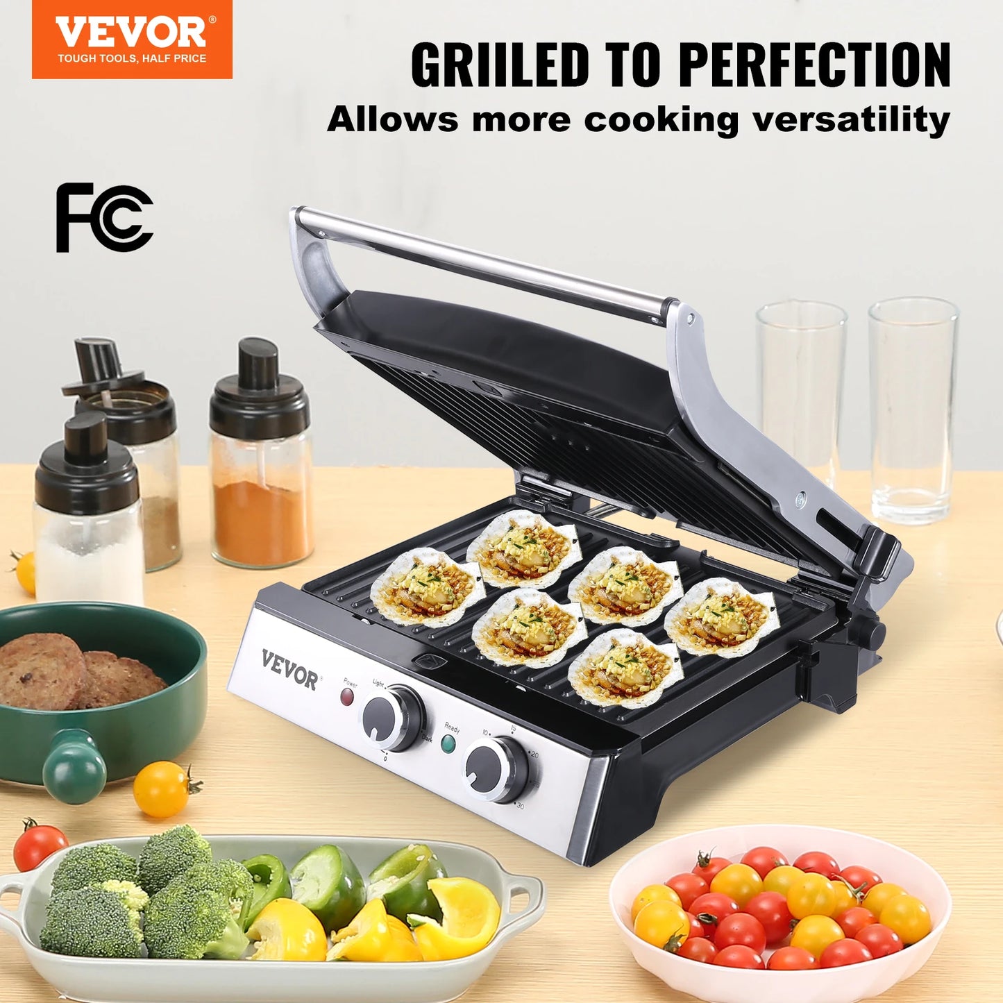 VEVOR Commercial Electric Griddle 14.5" 1500W Stainless Steel Restaurant Teppanyaki Grill/Non Stick