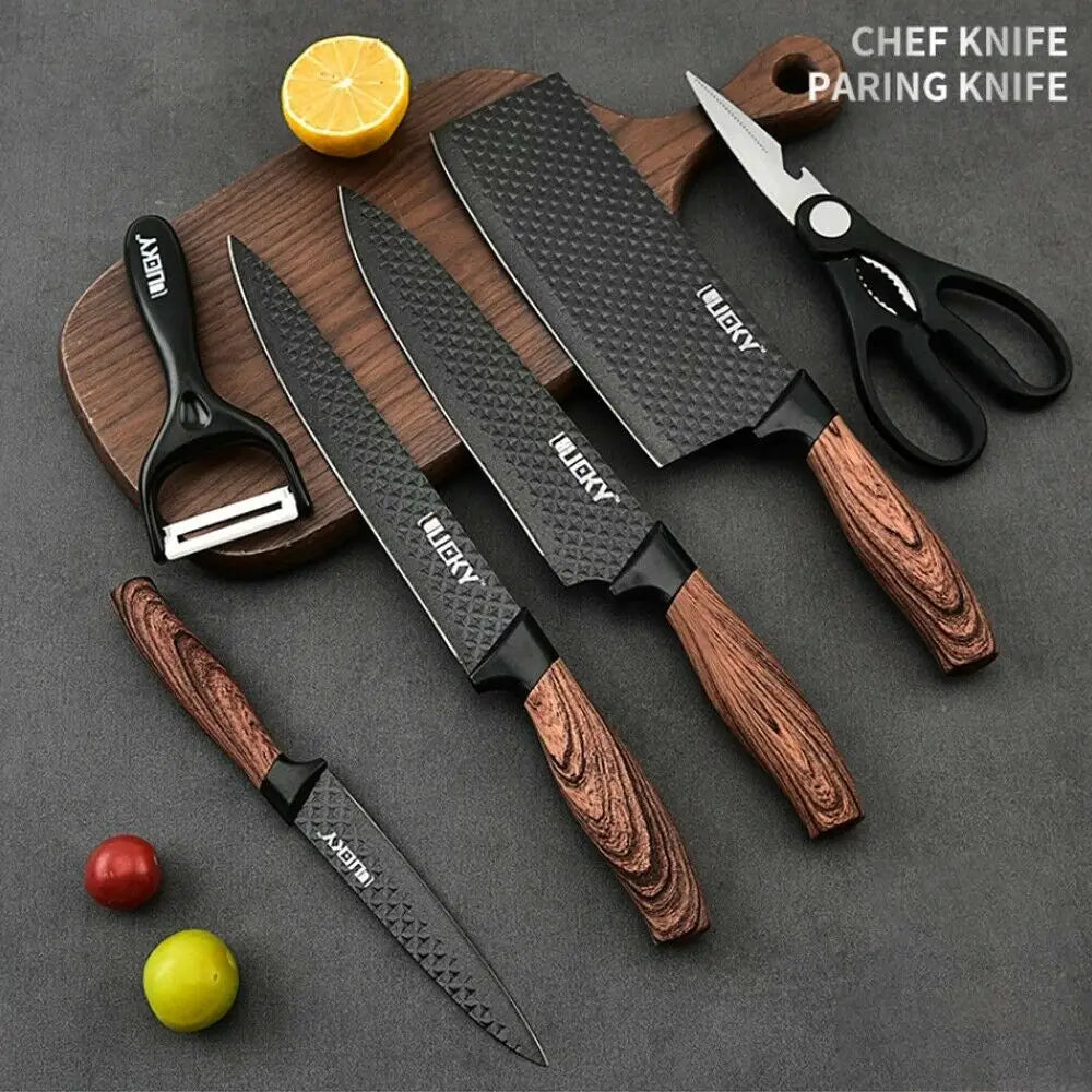 6Pcs/Set Kitchen Knives Set Stainless Steel Chef, Scissors, Peeler, Slicer, Nakiri & Paring Gift Case - My Store