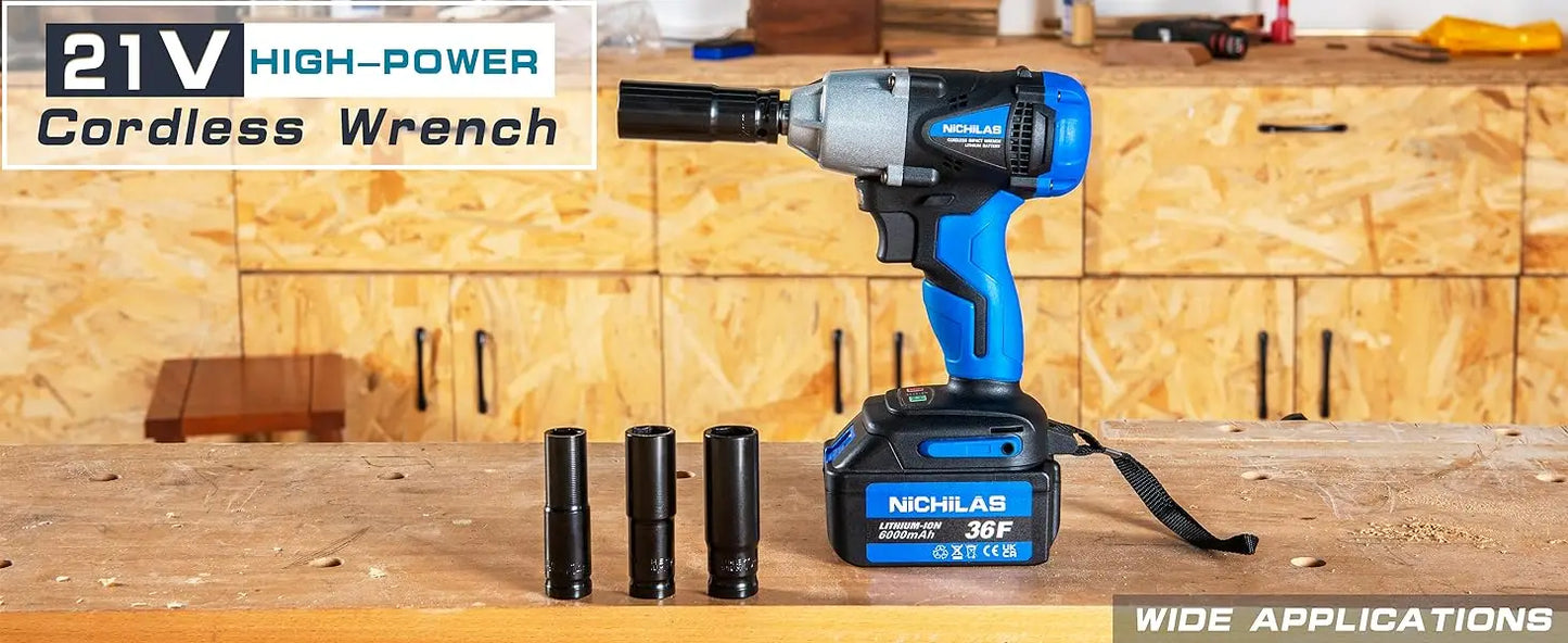 2 IN 1 Screwdriver Head, 21V power wrench, 420Nm High Torque, 4 Pole Motor, Inc. Battery & Box