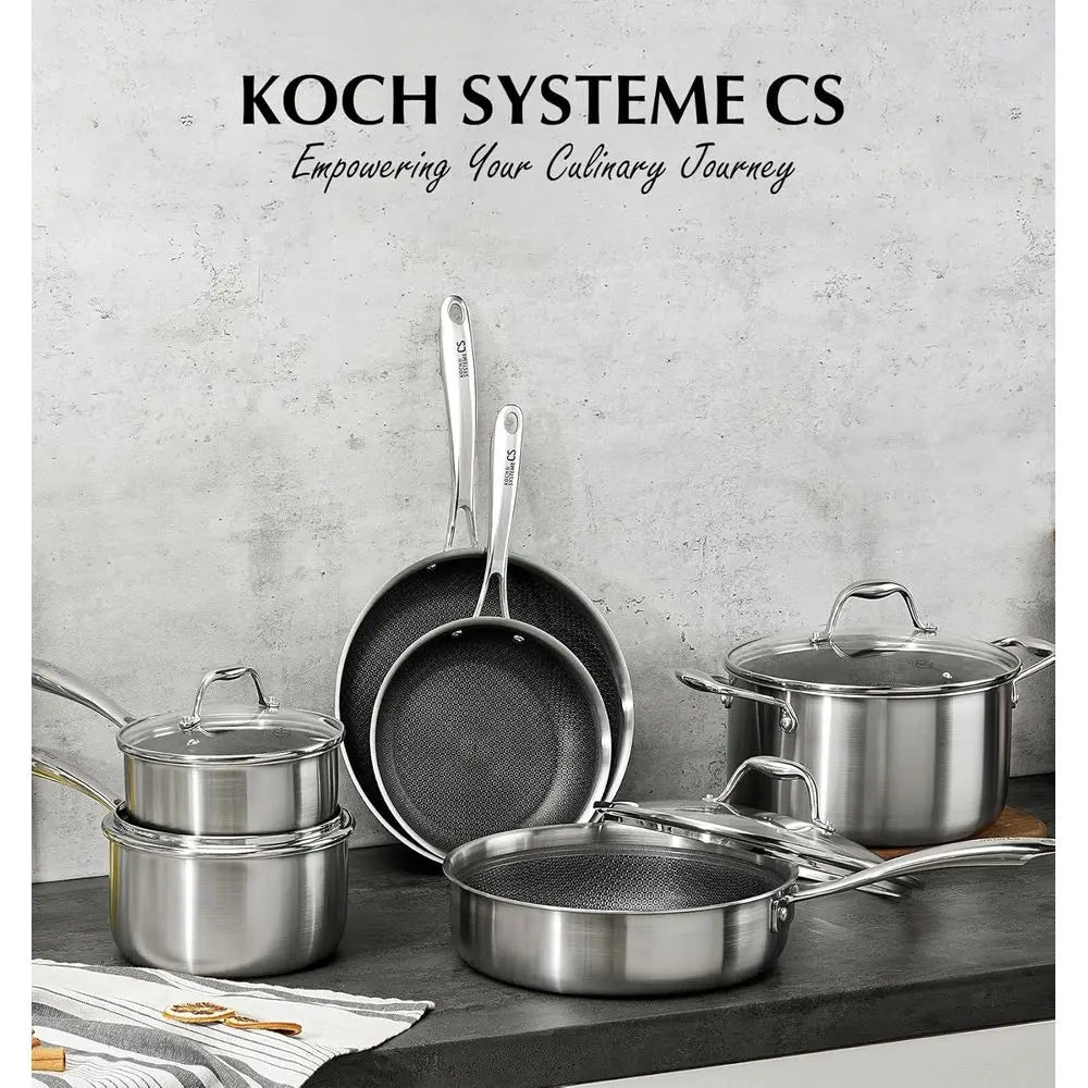 10-Piece Nonstick Stainless Steel Cookware Set with Honeycomb Interior, 18/10 Grade, Induction Ready