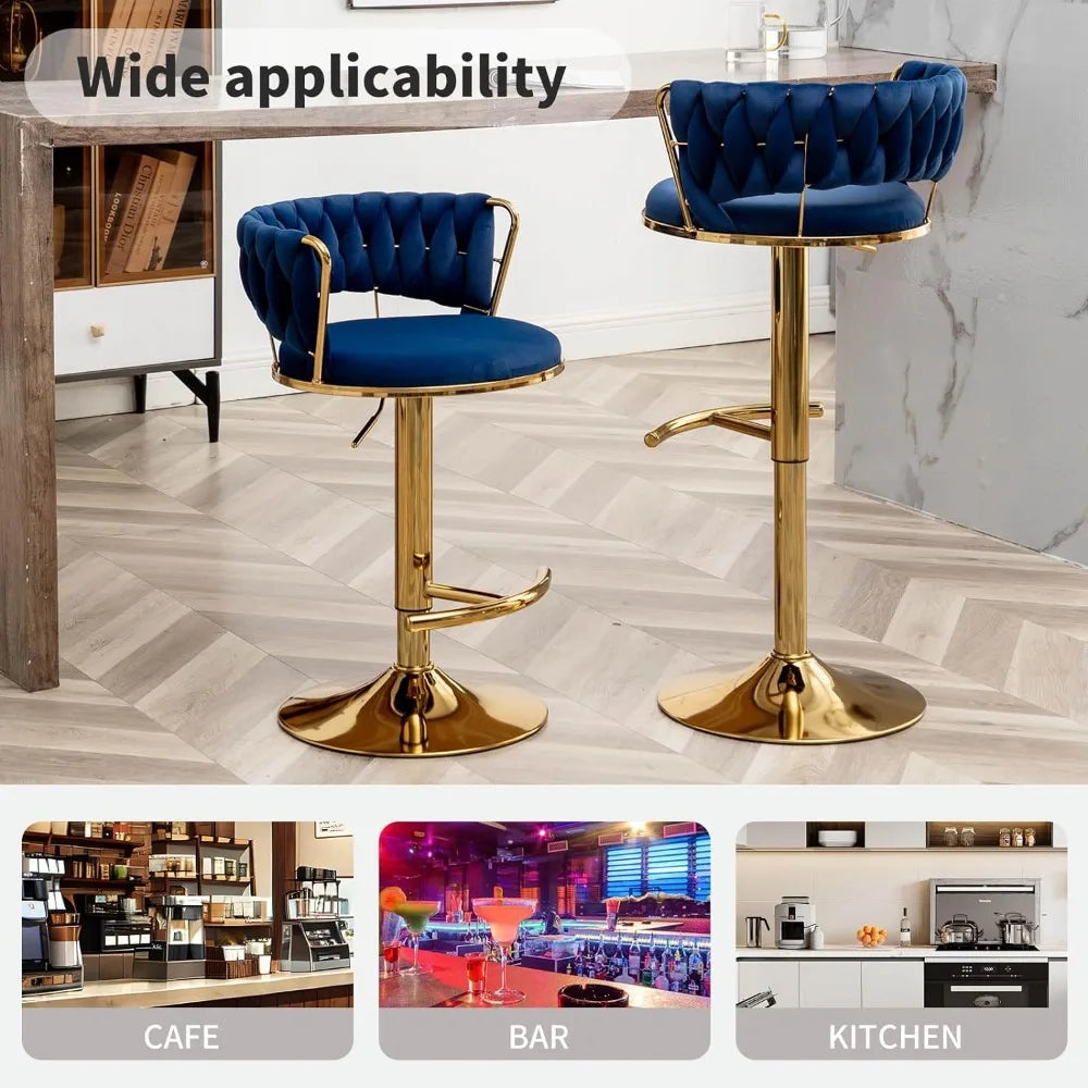 Gold Bar 4 Stools, Counter Height Bar Stools w/Low Back, Velvet Adjustable Height Barstool 360°