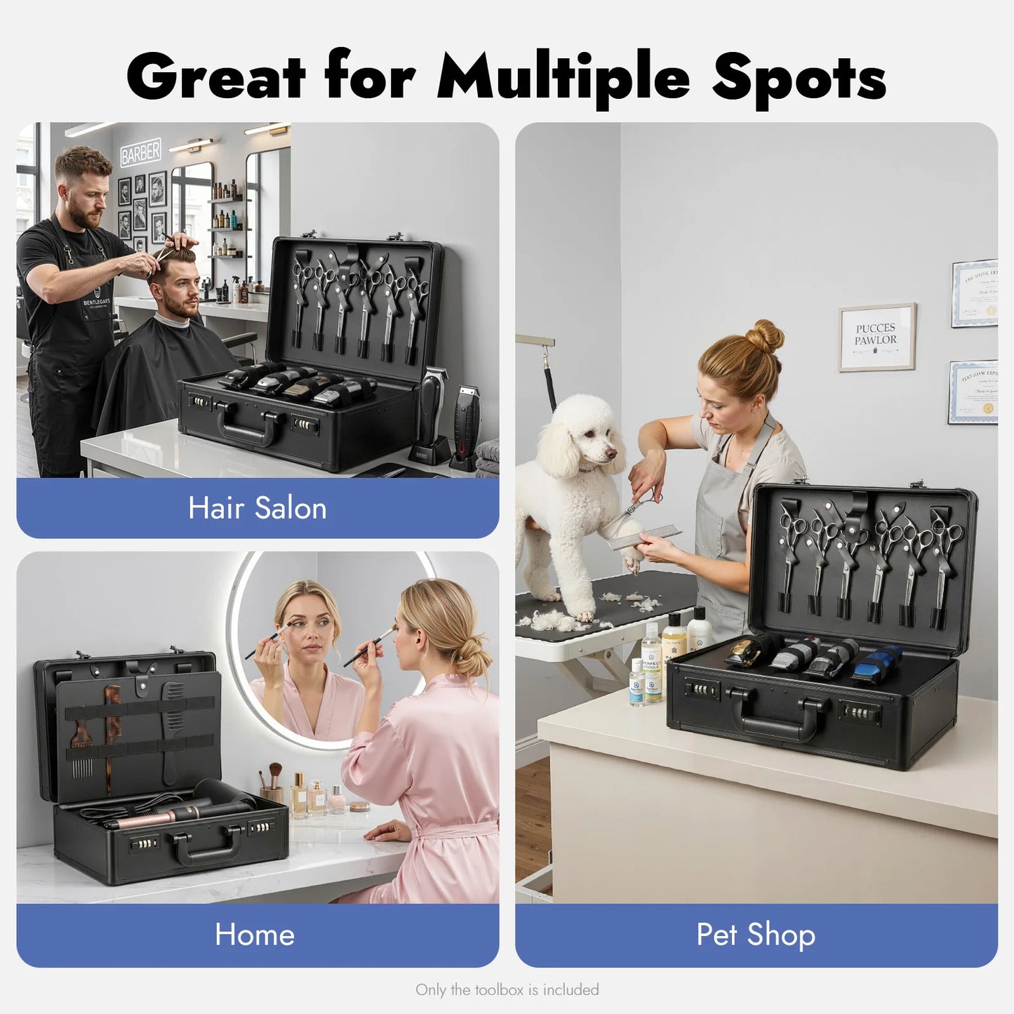 Aluminum Alloy Barber Tool Box Multi Compartment Storage Case Portable Hairstylist Scissor Clipper Comb Hair Dryer Organizer Case
