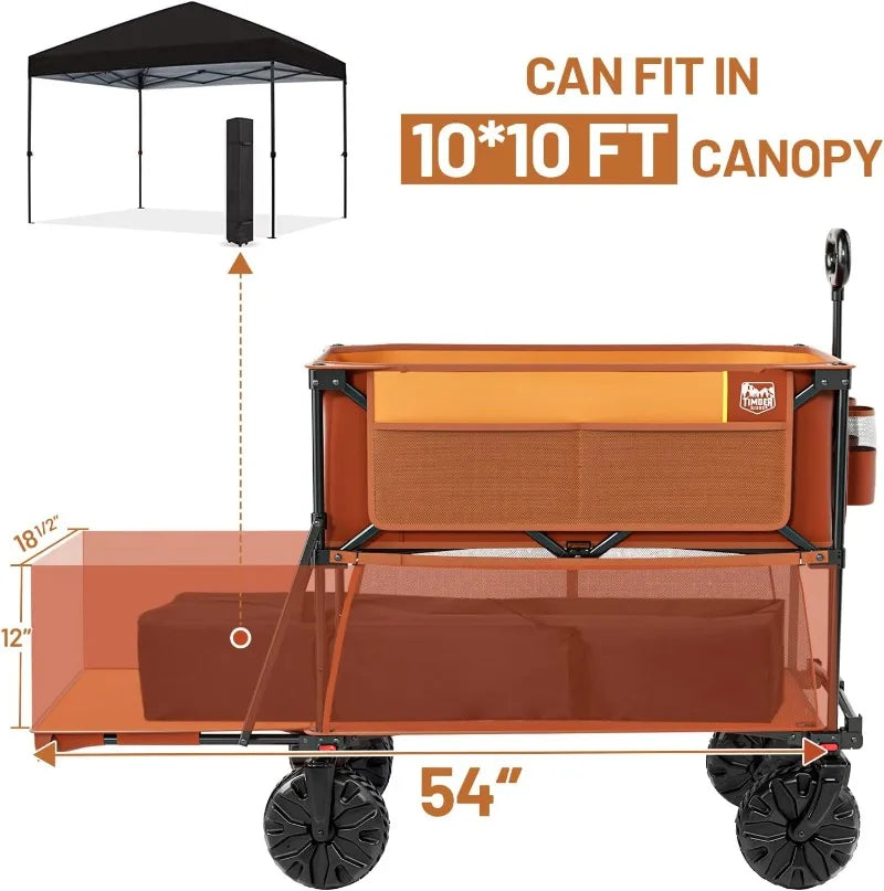 TIMBER RIDGE 400L Folding Double Decker, 54" Extra Long Extender Wagon Cart, 450lbs Heavy Duty