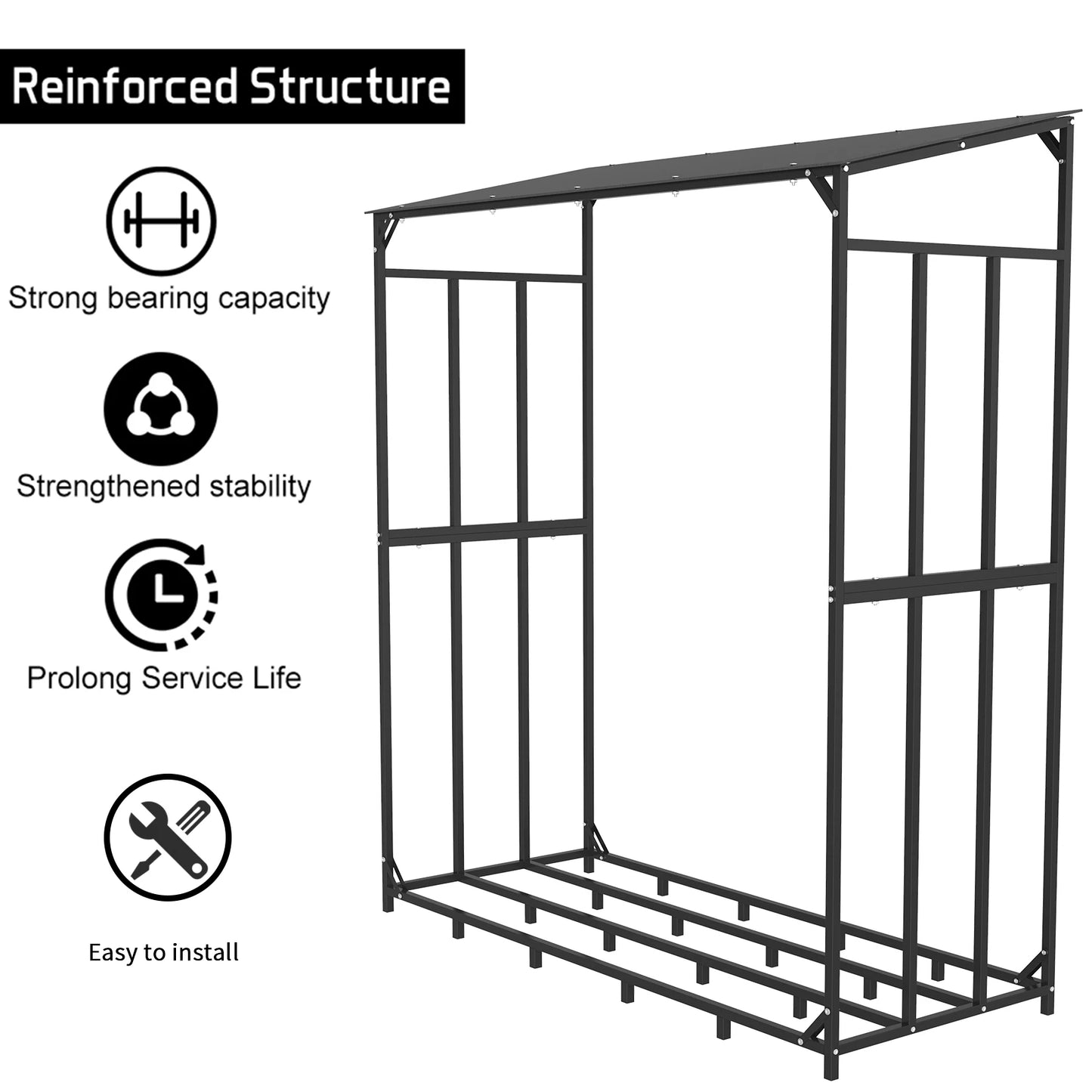 Heavy Duty Tall Metal Firewood Rack Stand with Top Cover Fireplace Wood Storage Stacking Holder