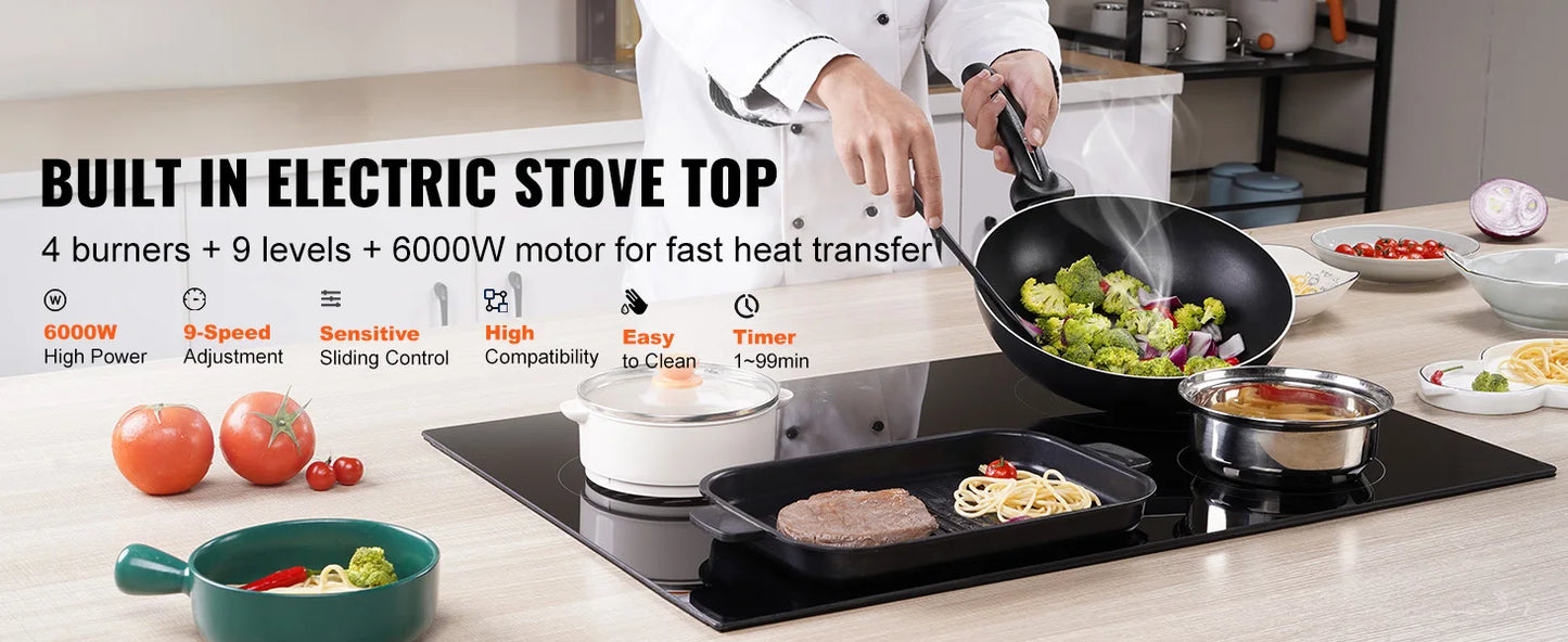 SucceBuy 2/4/5 Burners Built-in Induction Stove Top 12/24/30" Ceramic Glass Electric Cooktop