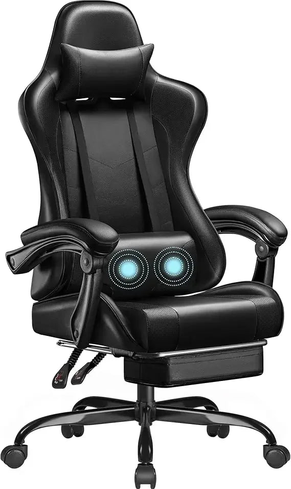 Video Game Chair w/Footrest & Massage Lumbar Support, Computer Chair Height Adjustable w/Swivel Seat