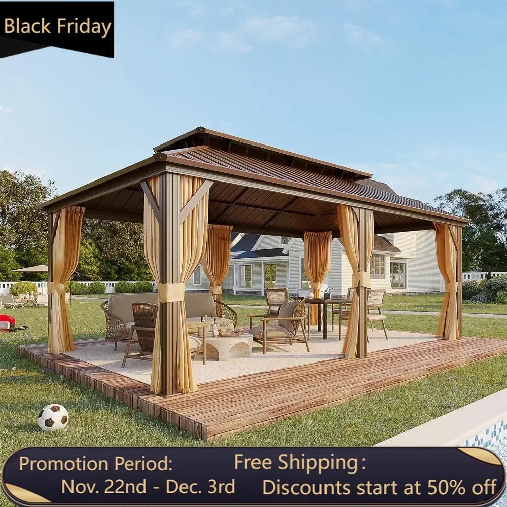 12' X 20' Hardtop Gazebo, Galvanized Steel Ventilation Double Roof Aluminum Frame, Curtains/Netting