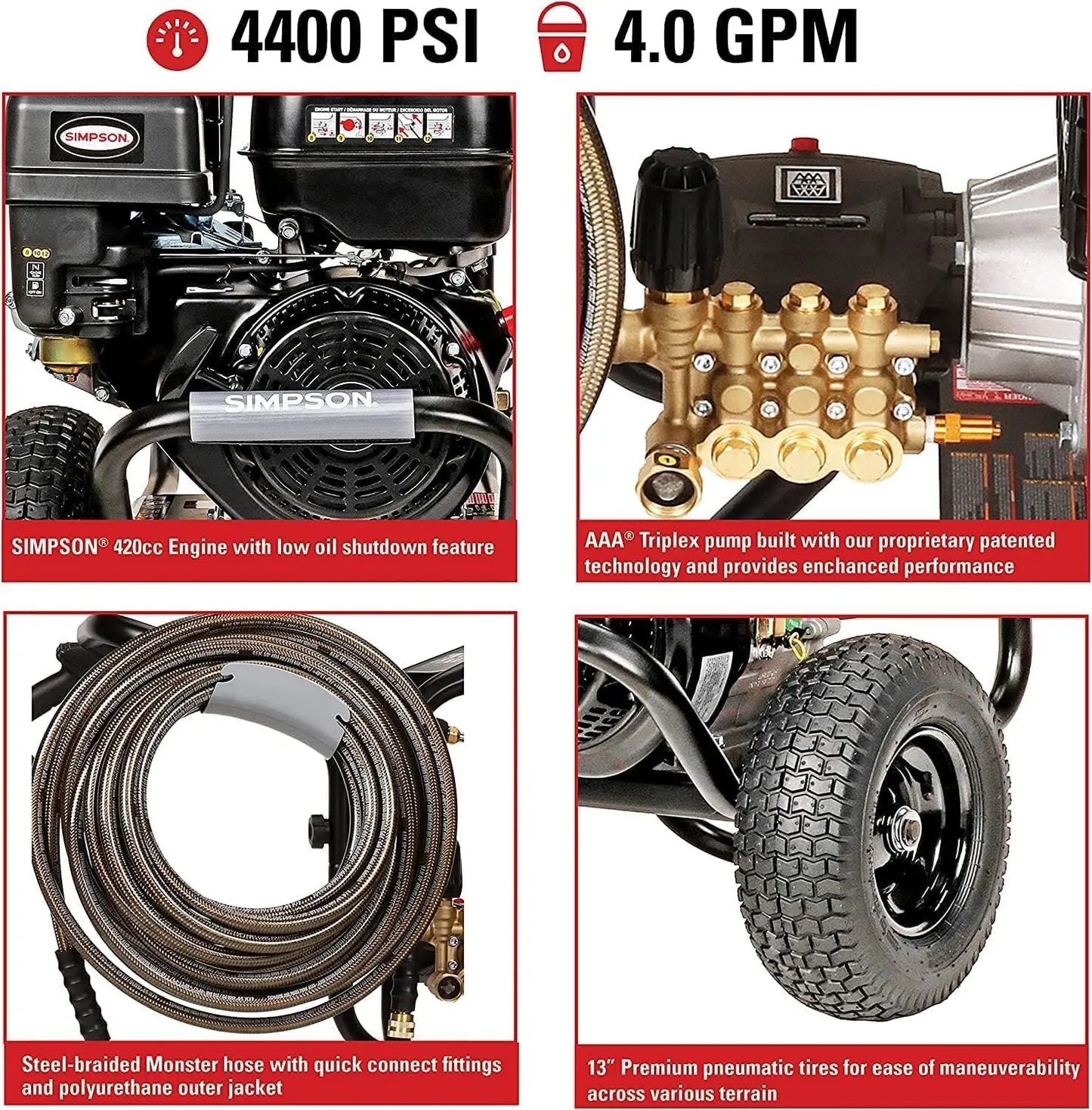 SIMPSON Cleaning PS60843 PowerShot 4400 PSI Gas Pressure Washer, 4.0 GPM, CRX 420cc Engine,