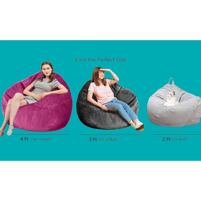 Bean Bag Chair 3Ft Premium Corduroy Ultra Soft Medium Bean Bag Sofa with Memory Foam