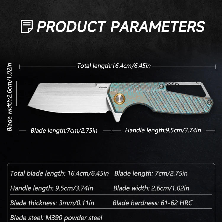 M390 Steel Folding Knife, Men's Everyday Carry Pocket Knife, Titanium Handle, Outdoor Camping Hunting EDC Pocket Knife