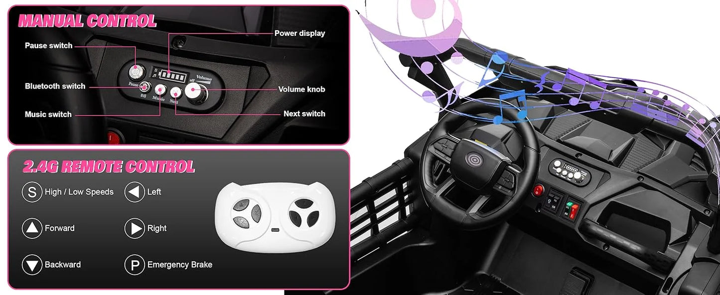 24V XL 2 Seater Ride on Toys Car for Girls, 2WD/4WD Switchable Off-Road UTV w/Long-Endurance Battery