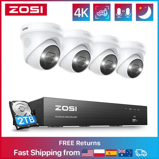 ZOSI 8CH 4K PoE Video Surveillance Camera System AI Face Detection 5MP 8MP Full Color Night Vision