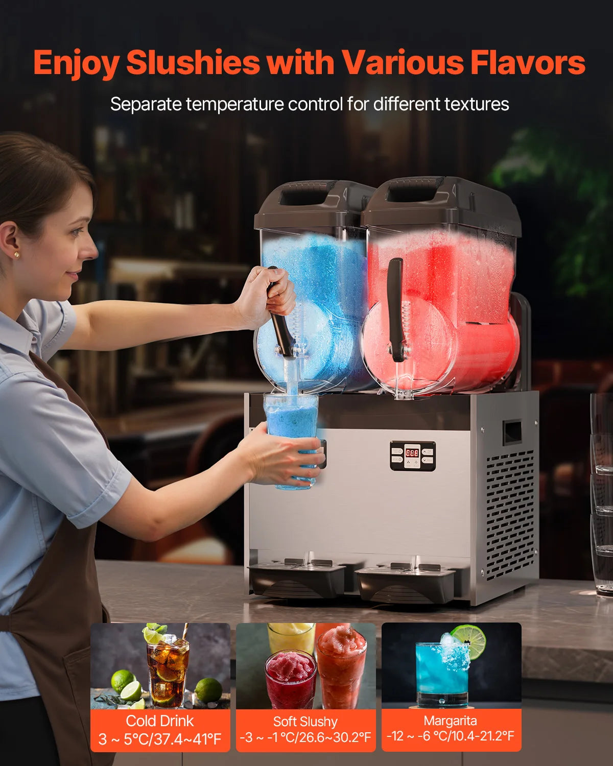 SucceBuy 3-36L Commercial Slushy Machine 1-3 Tanks Stainless Steel Margarita Smoothie Frozen Drink