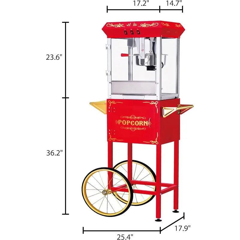 Great Northern Popcorn Red 8 Ounce  GNP-800 Classic Style Popcorn Machine with Cart