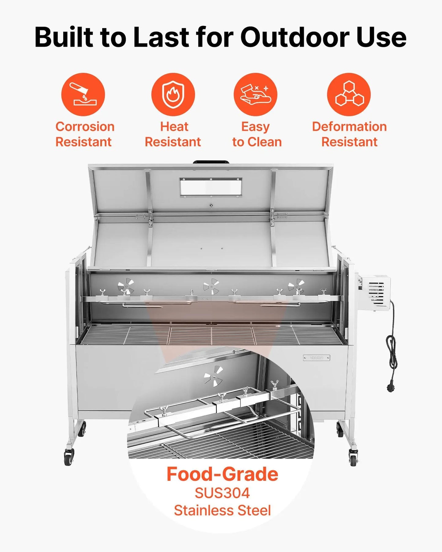 VEVOR Rotisserie Grill, 38W BBQ Pig & Lamb Spit Roaster, Charcoal Spit Roaster/132 LBS/4-Level Height